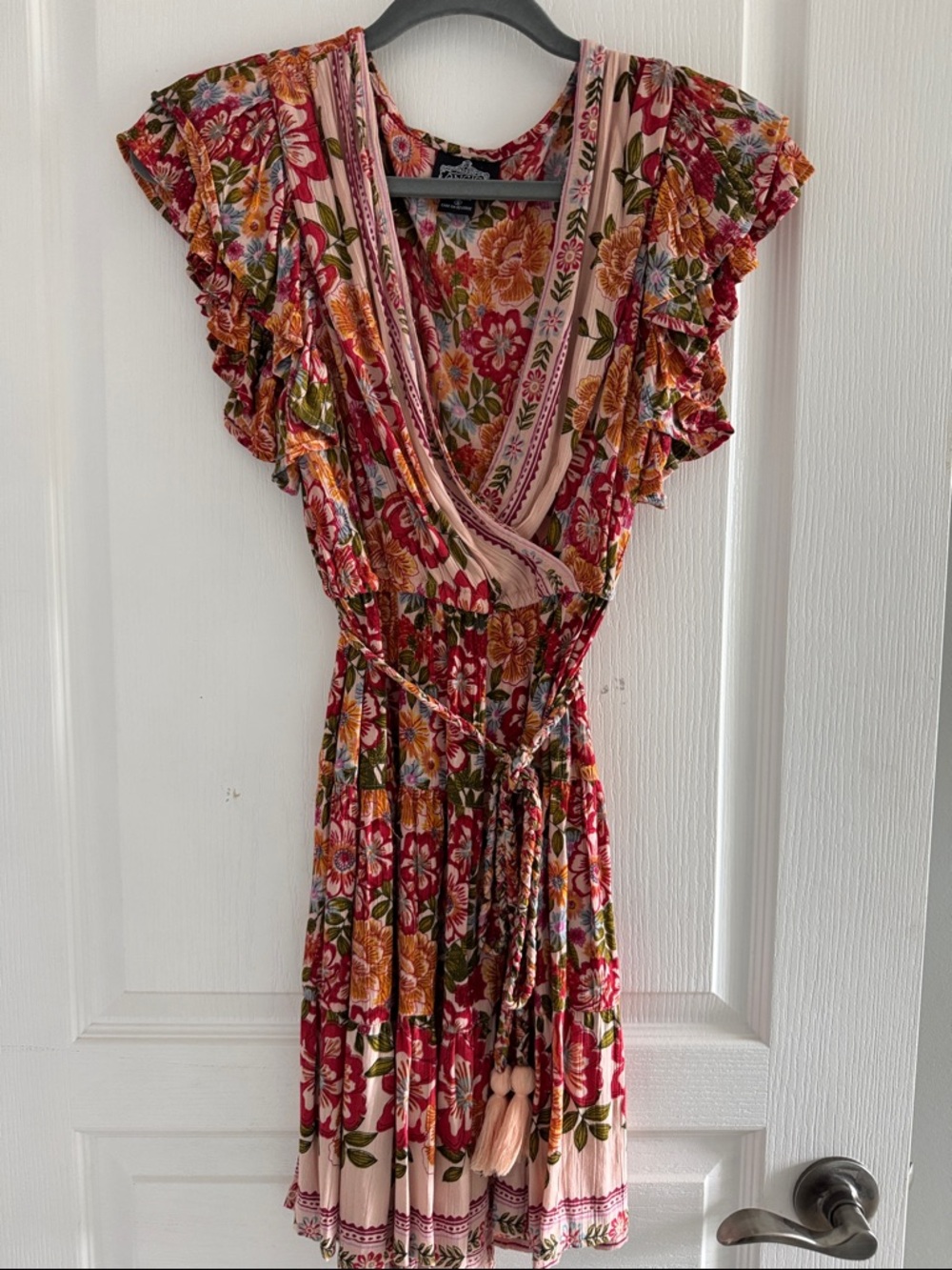 Angie Floral Wrap Mini Dress in Pink and Red